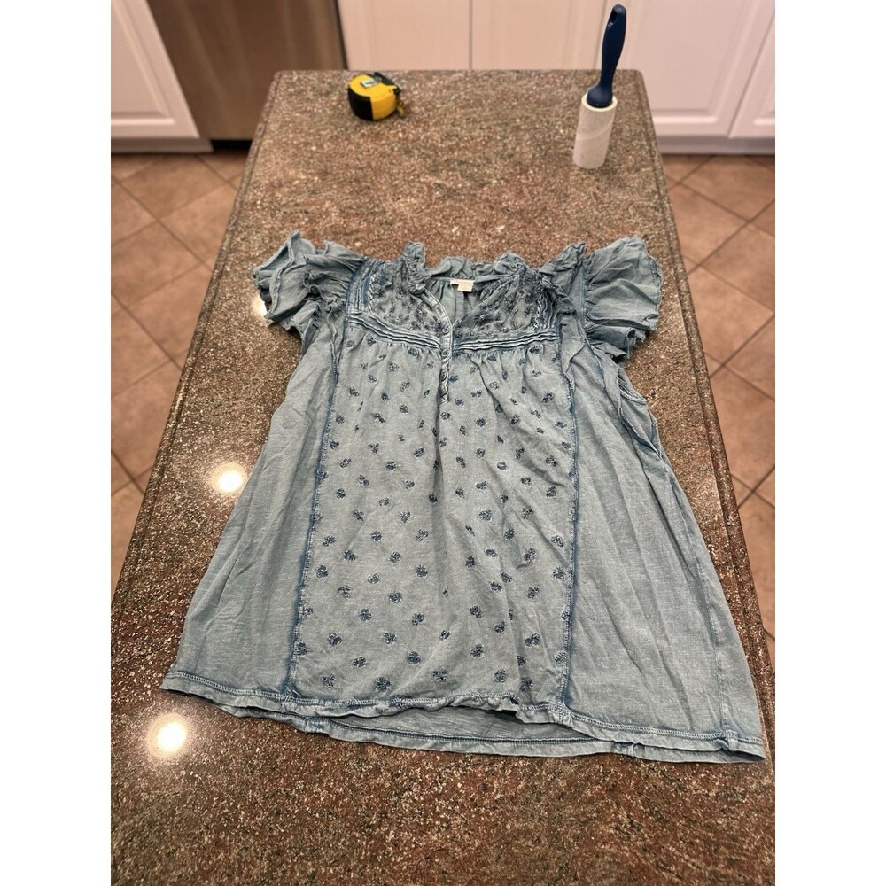 Sundance Silk Swiss Dot Flutter Sleeves Blouse Size l soft blue - Picture 4 of 9